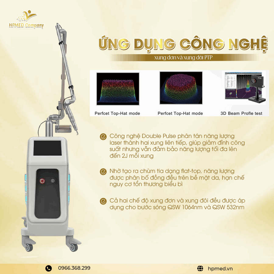 Máy Laser Trục Khuỷu Picotech công nghệ Double Pulse của HPMED Company với màn hình điều khiển và tay cầm điều trị