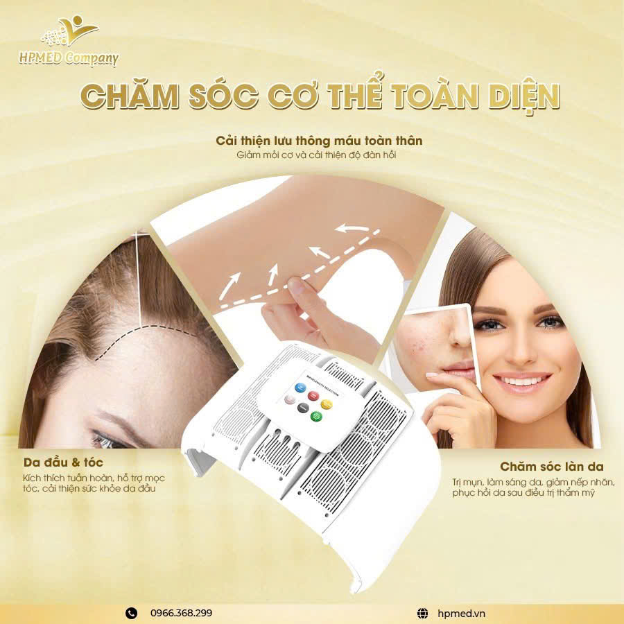 Vòm ánh sáng sinh học chăm sóc da đa năng HPMED dùng cho da đầu, cơ thể và da mặt hỗ trợ trị mụn, làm sáng và cải thiện đàn hồi da