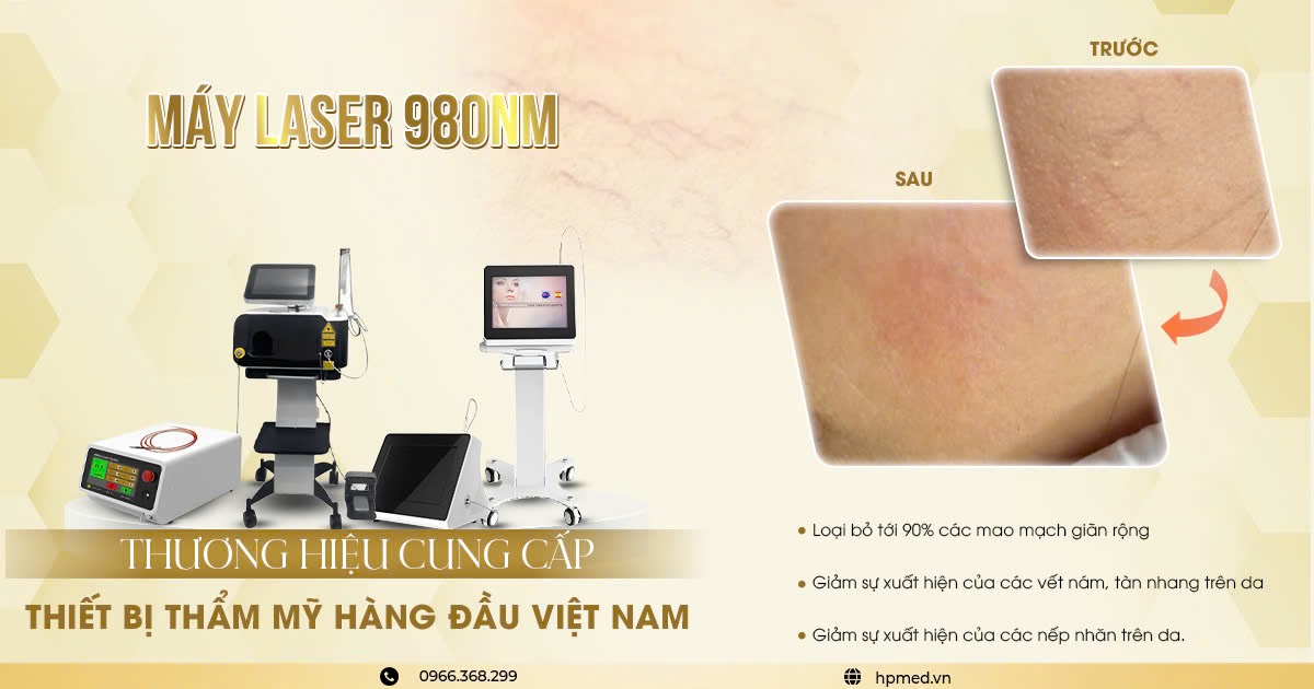 Máy laser 980nm điều trị thẩm mỹ kèm hình ảnh so sánh da trước và sau khi sử dụng