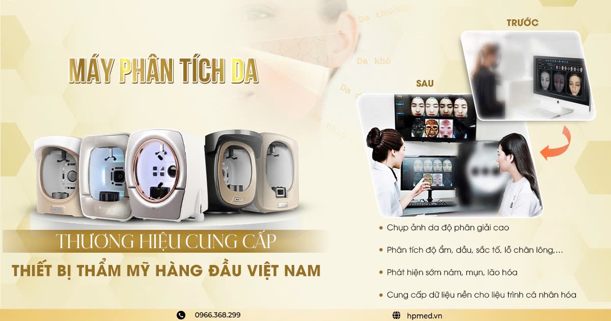 Máy phân tích da chuyên nghiệp cho spa thẩm mỹ, hiển thị kết quả chụp và phân tích da chi tiết trên màn hình