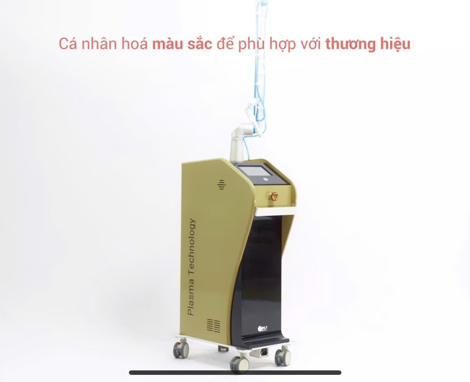 Máy plasma lạnh rosy màu vàng đen trên bánh xe dùng trong thẩm mỹ spa