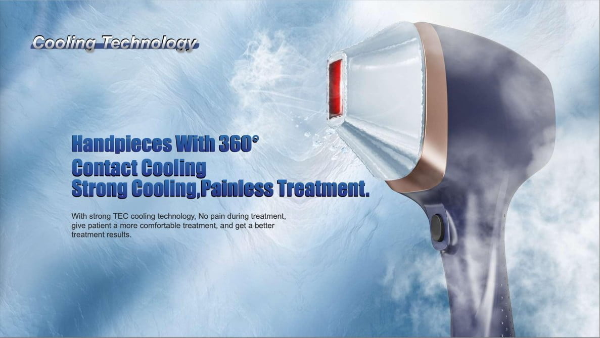 Tay cầm máy triệt lông diode laser công nghệ làm mát 360 độ phun hơi lạnh hỗ trợ điều trị không đau