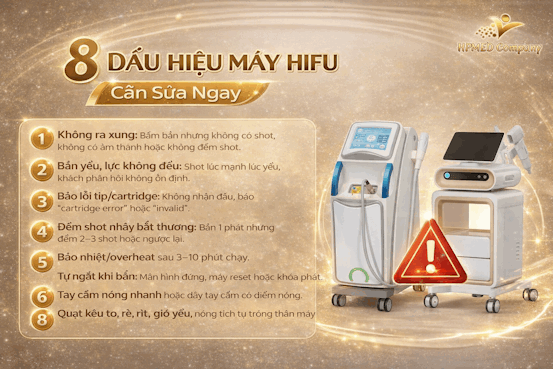 Máy HIFU thẩm mỹ công nghệ cao với bảng liệt kê 8 dấu hiệu cảnh báo cần sửa chữa