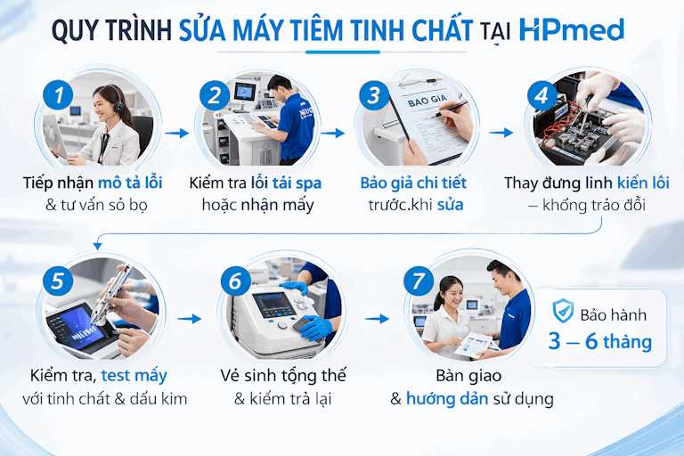 Quy trình sửa chữa và bảo hành máy tiêm tinh chất chuyên dụng tại HPmed