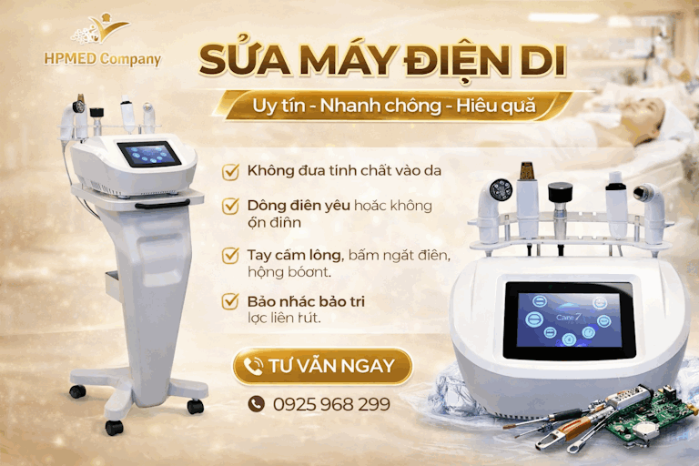 Dịch vụ sửa máy điện di thẩm mỹ HPMED Company uy tín nhanh chóng hiệu quả với hình ảnh máy và linh kiện