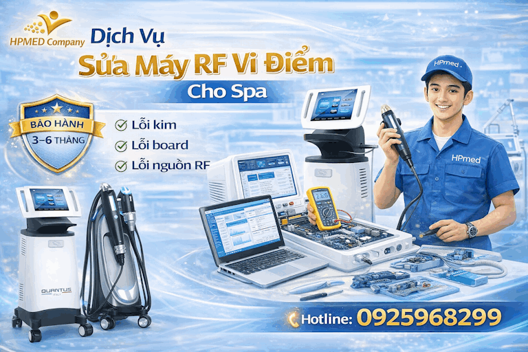 Dịch vụ sửa máy RF vi điểm cho spa của HPMed với kỹ thuật viên và thiết bị bảo hành 3 đến 6 tháng